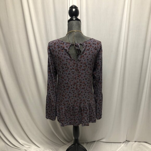 Mossimo Peasant Shirt Womens Size Medium Periwinkle Coral Floral Top - Picture 4 of 6